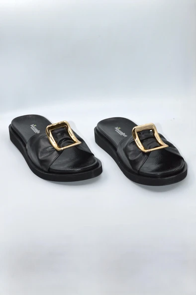 Kadın Şık Tokalı Siyah Günlük Moda Terlik - Resim 3