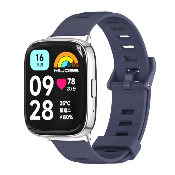 Xiaomi Redmi Watch 3 Lite ve Watch 3 Active Uyumlu Nefes Alabilir TPU Saat Kayışı Gece Mavisi Gümüş