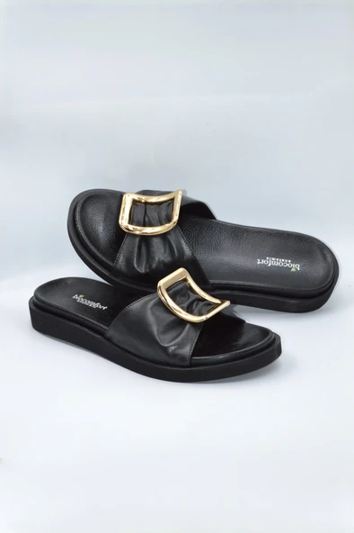 Kadın Şık Tokalı Siyah Günlük Moda Terlik - Resim 5