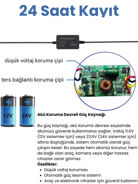 Park Modu Kablosu USB Type-C Akü Sigorta Bağlantı Kablosu Araç İçi Kamera Kiti Tüm Kameralara Uyumlu - 5