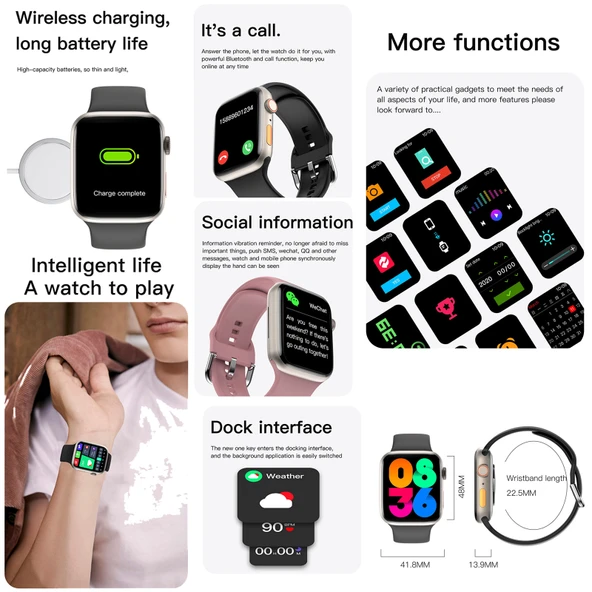 Q9 Akıllı Bileklik 2.01 İnç Su Geçirmez Akıllı Saat Siyah Altın Renk Bluetooth Arama Nabız Kan Basıncı Kan Oksijen Ölçer - 10