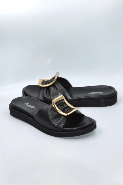 Kadın Şık Tokalı Siyah Günlük Moda Terlik - Resim 4