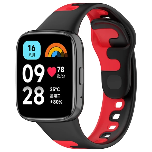 Xiaomi Redmi Watch 3 Lite Siyah Kirmizi Iki Renkli Silikon Saat Kayisi