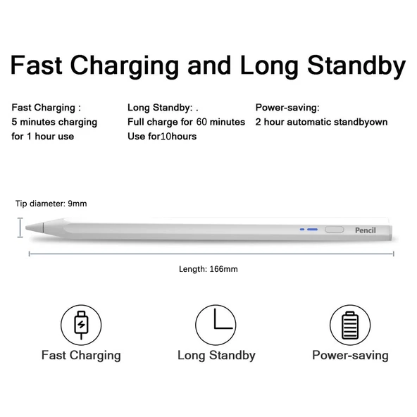 BP18-BL Modeli Beyaz Altıgen Bluetooth Stylus Kalem Type-C - 2