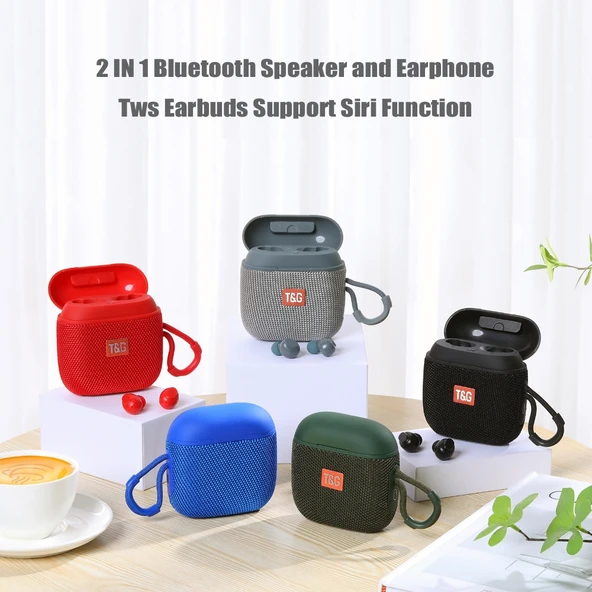 TG809 2si1 Arada Taşınabilir Kablosuz Hoparlör ve Mini TWS Bluetooth Kulaklık Siyah - 4