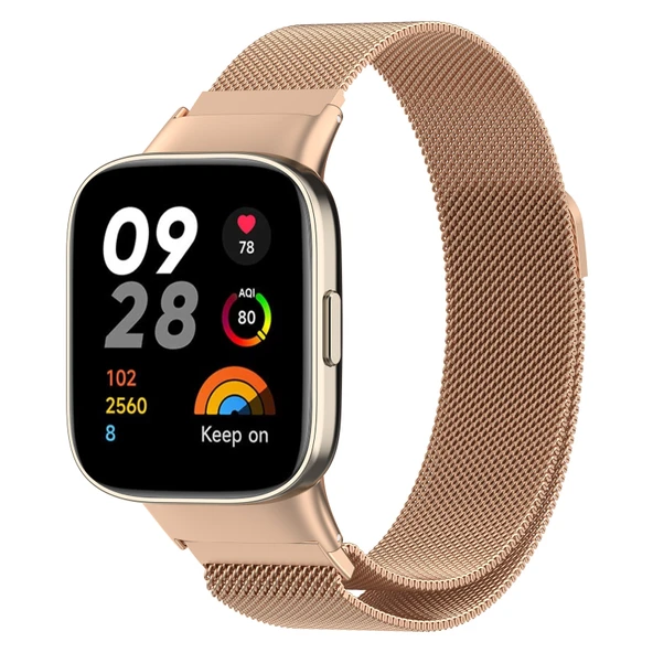 Xiaomi Redmi Watch 3 Mi Watch Lite 3 Milanese Metal Saat Kordonu Rose Gold