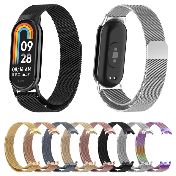 Xiaomi Mi Band 8 Milanese Metal Saat Kayışı Gül Pembe - 5