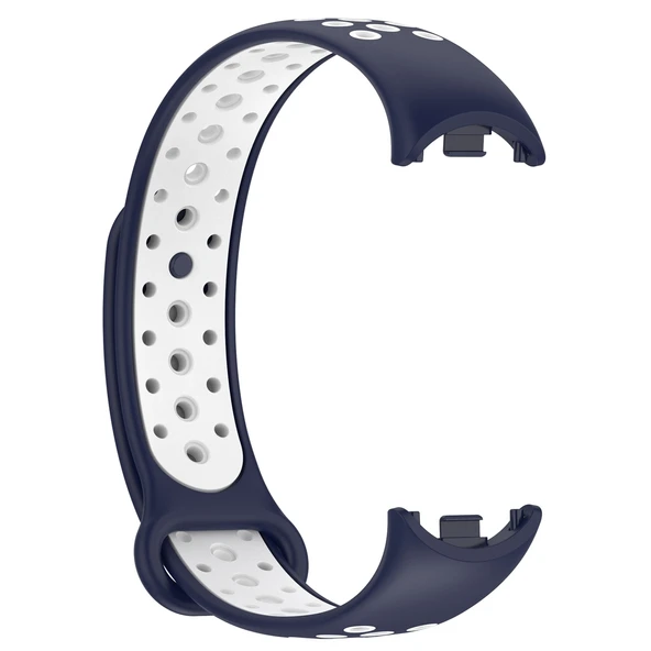 Xiaomi Mi Band 8 Spor İki Renkli Silikon Saat Kayışı Gece Mavisi Beyaz - 3