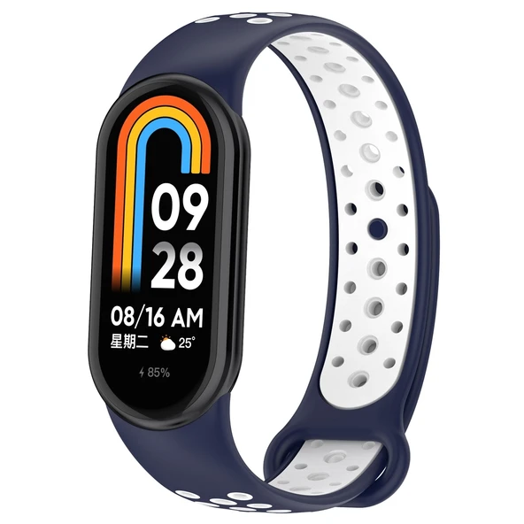 Xiaomi Mi Band 8 Spor İki Renkli Silikon Saat Kayışı Gece Mavisi Beyaz