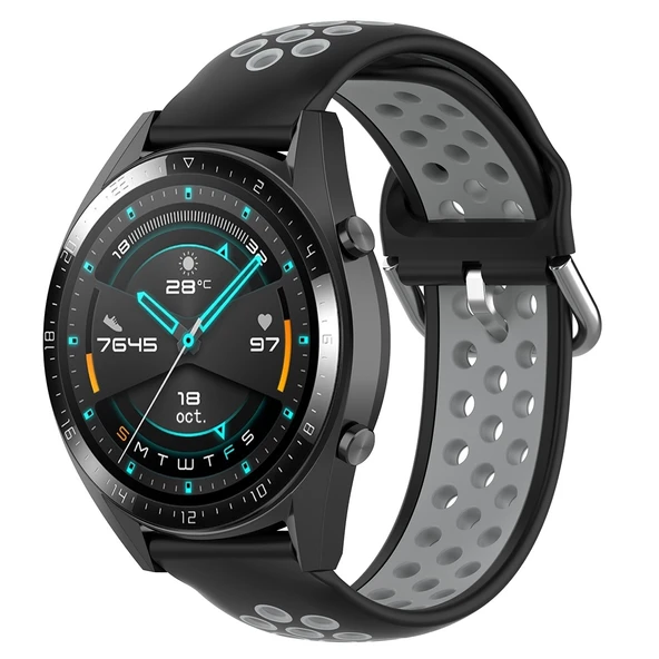 22mm Siyah Gri İki Renkli Silikon Spor Saat Kayışı Xiaomi Mi Watch Color Uyumlu