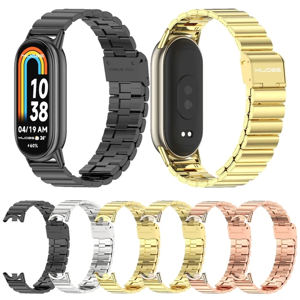 Xiaomi Mi Band 8 9 9 NFC Uyumlu Mijobs Bambu Tokalı Siyah Paslanmaz Çelik Saat Kayışı - 4
