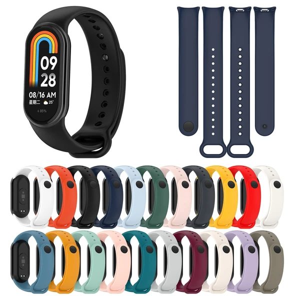 Xiaomi Mi Band 8 Paslanmaz Çelik Toka Silikon Saat Kayışı Gece Mavisi - 6
