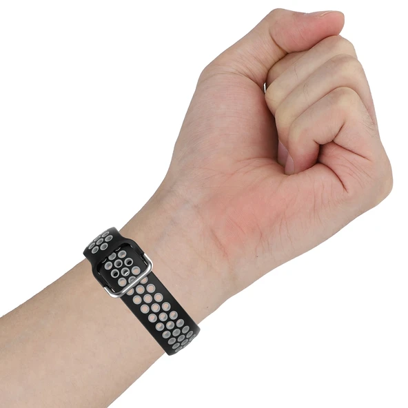 22mm Siyah Gri İki Renkli Silikon Spor Saat Kayışı Xiaomi Mi Watch Color Uyumlu - 10
