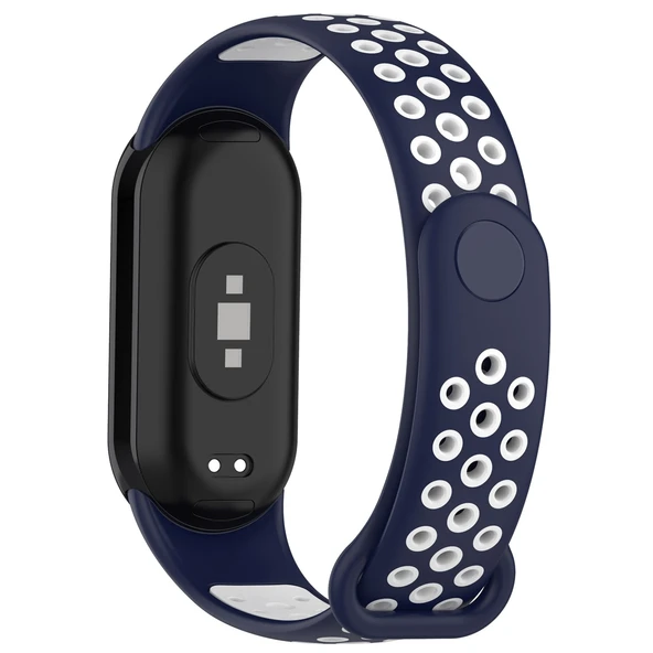 Xiaomi Mi Band 8 Spor İki Renkli Silikon Saat Kayışı Gece Mavisi Beyaz - 2