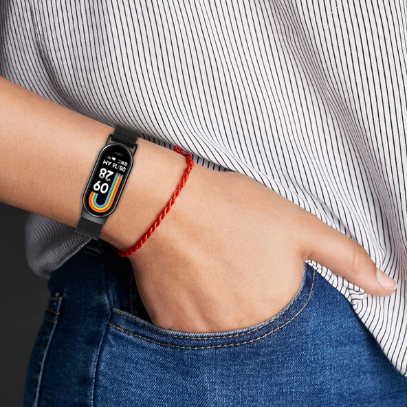 Xiaomi Mi Band 8 Milanese Metal Saat Kayışı Gül Pembe - 8