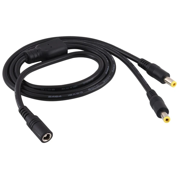 8A 5.5 x 2.5mm 1den 2ye Dişi Erkek DC Güç Bölücü Adaptör Kablosu 70cm Siyah