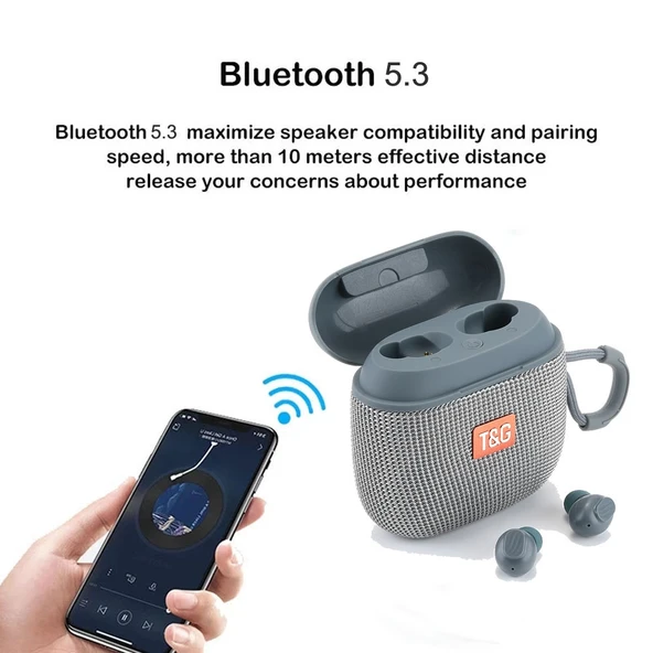 TG809 2si1 Arada Taşınabilir Kablosuz Hoparlör ve Mini TWS Bluetooth Kulaklık Siyah - 3