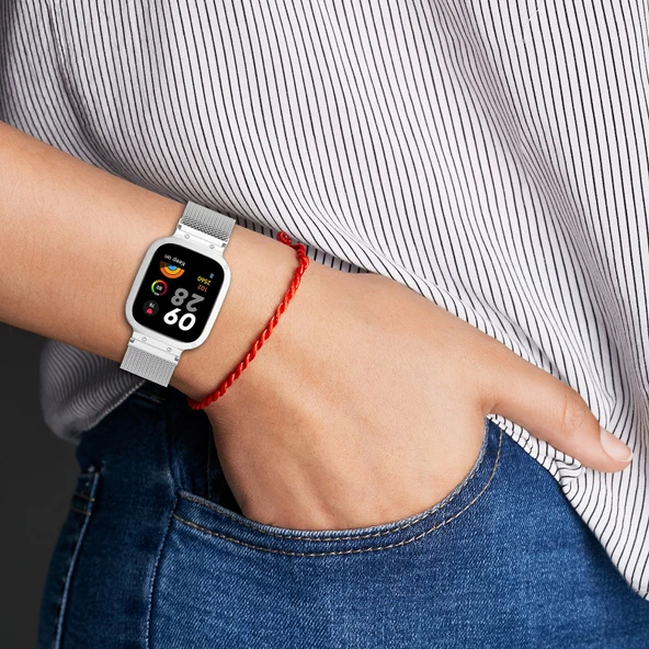 Xiaomi Redmi Watch 3 ve Mi Watch Lite 3 Uyumlu Siyah Milan Metal Saat Kordonu ve Çerçevesi - 5