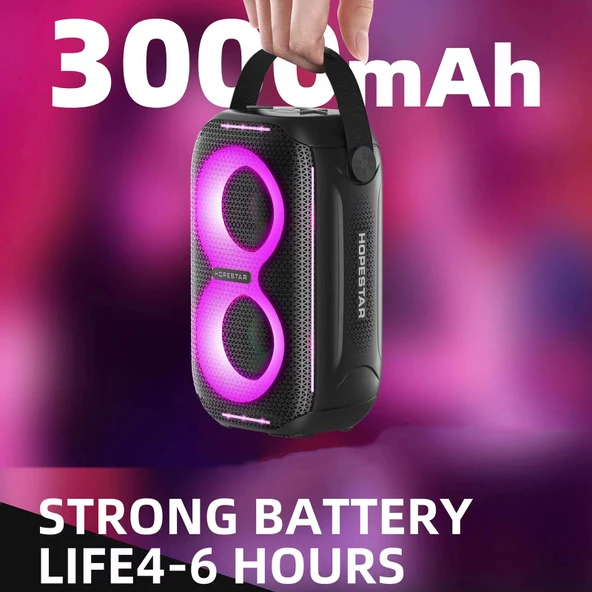 Hopestar Party200 Mini Taşınabilir Bluetooth Hoparlör Gri RGB Işıklı - 7