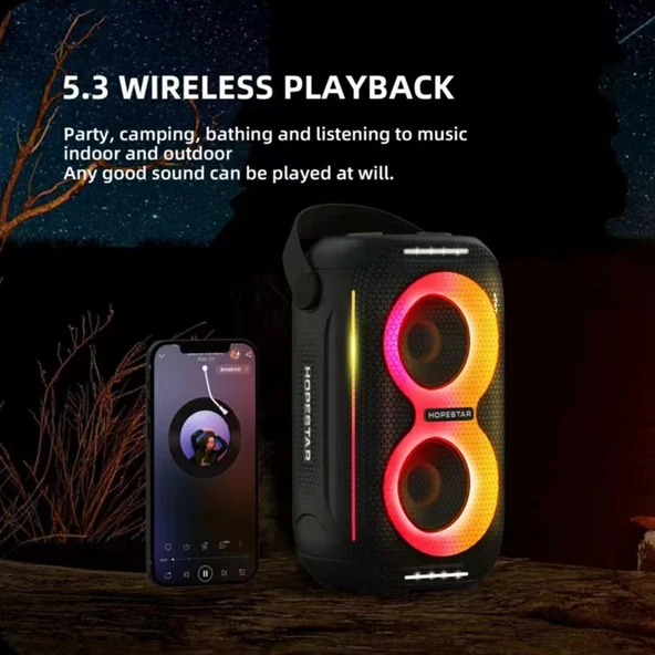 Hopestar Party200 Mini Taşınabilir Bluetooth Hoparlör Gri RGB Işıklı - 6