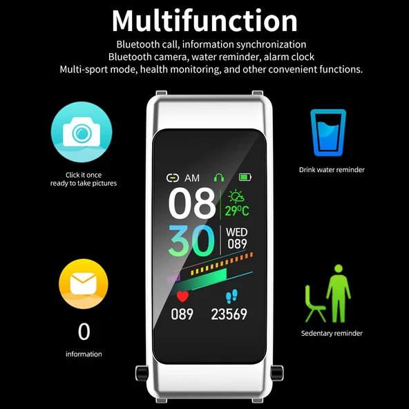 K50 108 İnç Silikon Kordonlu Kulaklıklı IP67 Su Geçirmez Akıllı Saat Bluetooth Arama Destekli Siyah - 6