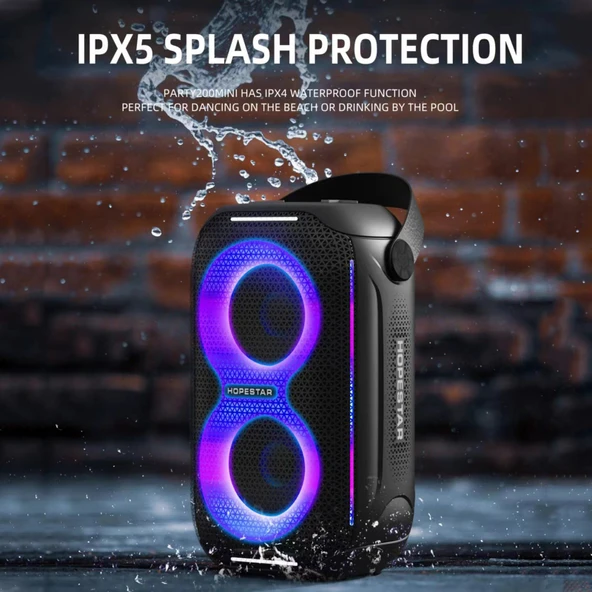 Hopestar Party200 Mini Taşınabilir Bluetooth Hoparlör Gri RGB Işıklı - 5