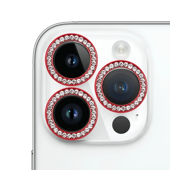 iPhone 14 Pro Kamera Lens Koruyucu Film 9H Nokta Delikli Kırmızı - 1