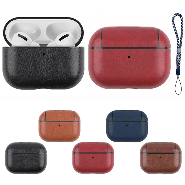 AirPods Pro 2 Deri Kablosuz Kulaklık Koruyucu Kılıf Siyah Askılı - 2