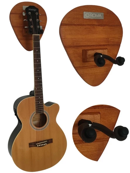 Gitar Bağlama Ukulele Duvar Askısı Standı Masif Çam Ağacı Tik + Dübel ve Vida dahil - 2
