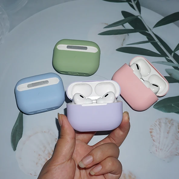 AirPods Pro 2 Uyumlu Silikon Koruyucu Kılıf Lavanta Gri - 4