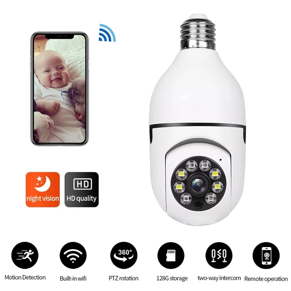 A6 2MP HD Ampul WiFi Kamera Hafıza Kartı Olmadan Hareket Algılama İki Yönlü Ses Gece Görüşü - 2
