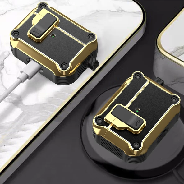 AirPods Pro Kablosuz Kulaklık İçin Kartal Elektro Kaplama Koruyucu Kılıf Siyah Kancalı - 5