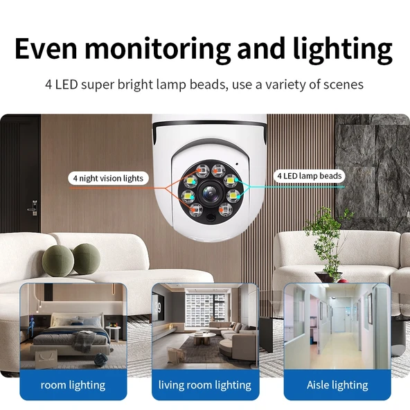 A6 2MP HD Ampul WiFi Kamera Hafıza Kartı Olmadan Hareket Algılama İki Yönlü Ses Gece Görüşü - 9