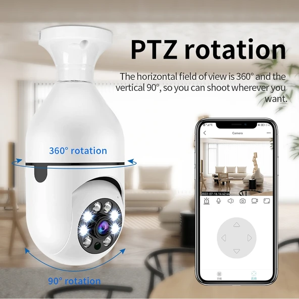 A6 2MP HD Ampul WiFi Kamera Hafıza Kartı Olmadan Hareket Algılama İki Yönlü Ses Gece Görüşü - 5