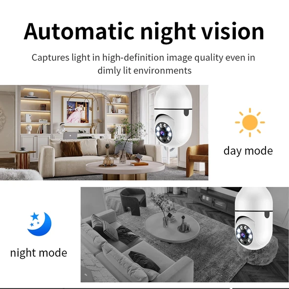 A6 2MP HD Ampul WiFi Kamera Hafıza Kartı Olmadan Hareket Algılama İki Yönlü Ses Gece Görüşü - 7