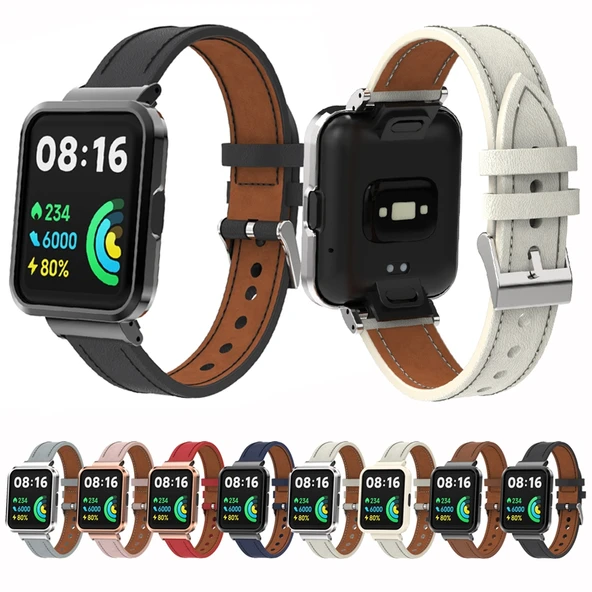 Xiaomi Mi Watch Lite Redmi Watch Siyah Hakiki Deri Metal Kasa Entegre Saat Kayışı - 6