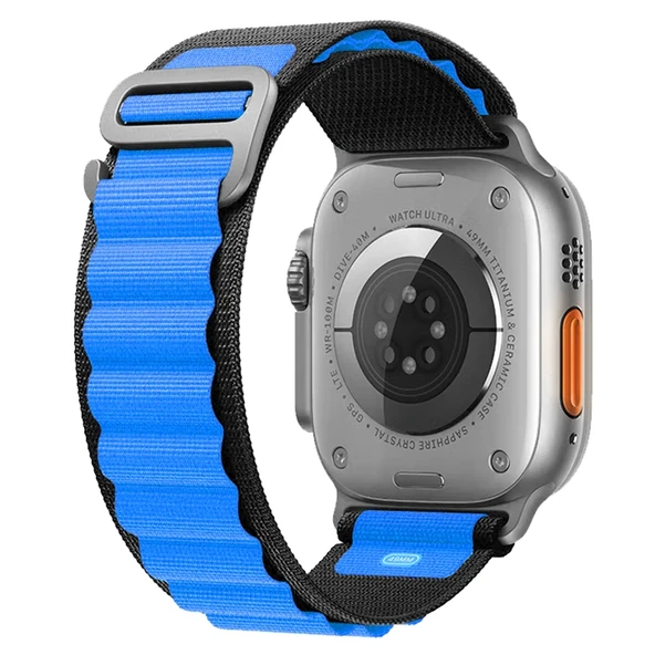 Naylon Saat Kayışı Apple Watch Serisi 8 7 45mm SE 2 6 5 4 44mm 3 2 1 42mm Siyah Mavi - 2