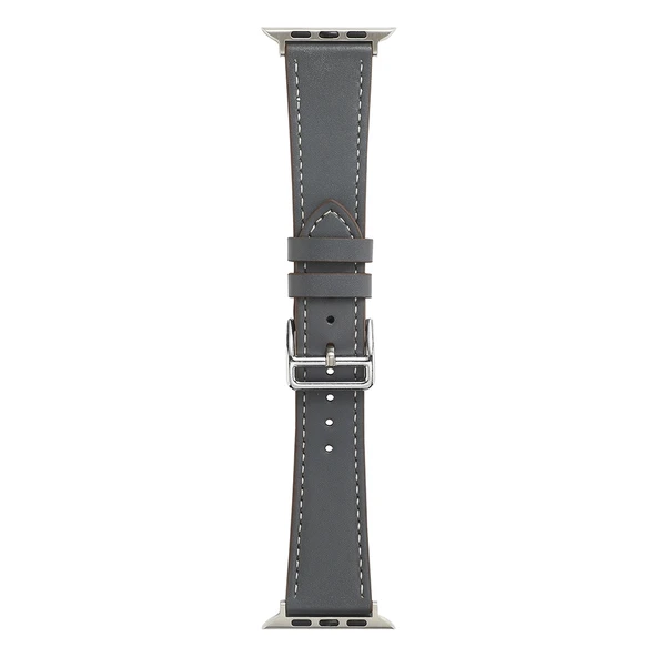 Apple Watch Deri Kayış Tek Tur Gri 42mm-49mm Uyumlu - 1
