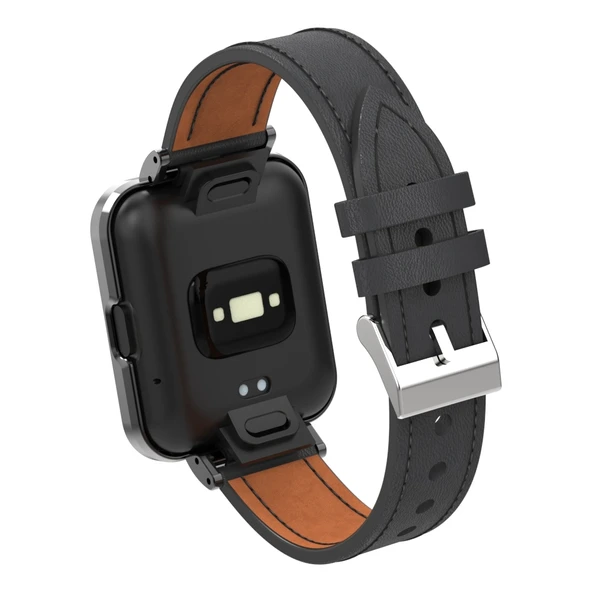 Xiaomi Mi Watch Lite Redmi Watch Siyah Hakiki Deri Metal Kasa Entegre Saat Kayışı - 4