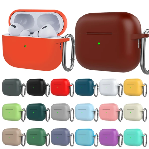 AirPods Pro 2 Uyumlu Kanca Detaylı Koyu Yeşil Silikon Kulaklık Koruyucu Kılıf - 3