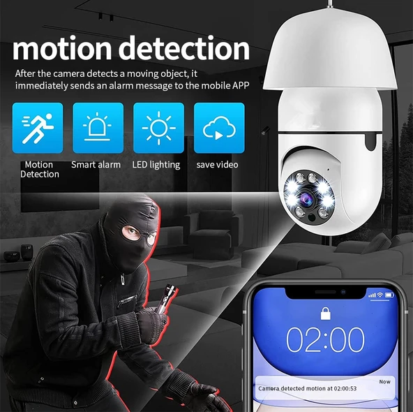 A6 2MP HD Ampul WiFi Kamera Hafıza Kartı Olmadan Hareket Algılama İki Yönlü Ses Gece Görüşü - 8