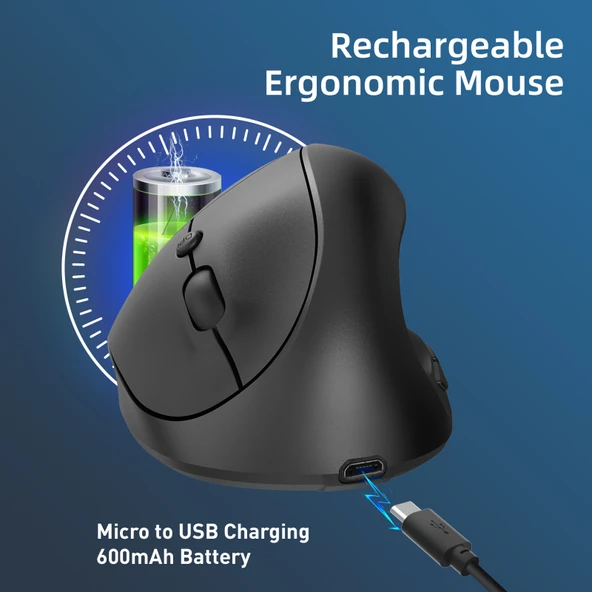 X10 2.4G Kablosuz Şarjlı Dikey Ergonomik Oyuncu Mouse Siyah - 6