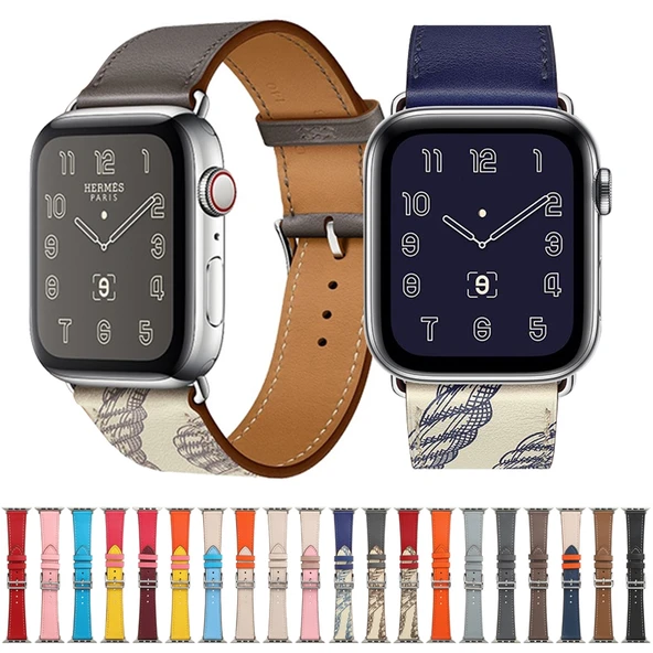 Apple Watch Deri Kayış Tek Tur Gri 42mm-49mm Uyumlu - 2