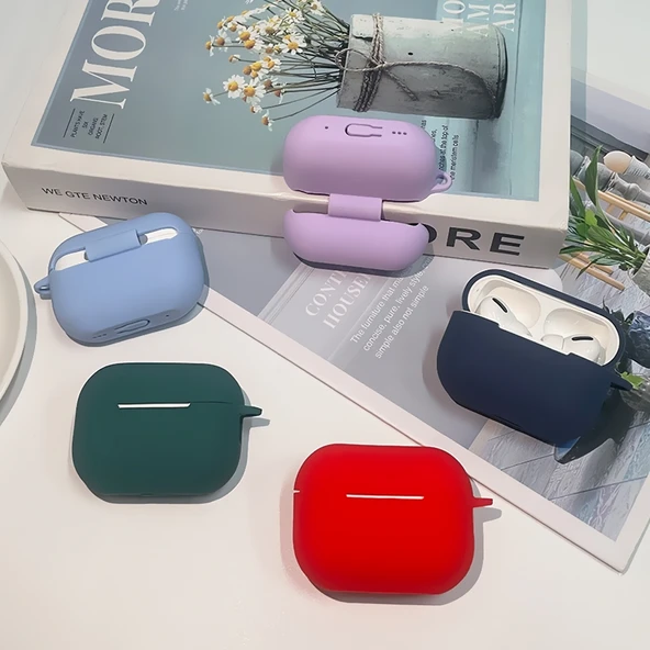 AirPods Pro 2 Uyumlu Silikon Koruyucu Kılıf Mandallı Lavanta Moru - 5