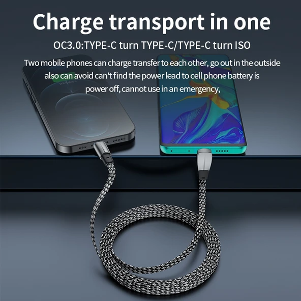 3 Amper USB C Tip C Hızlı Şarj ve Data Kablosu Dirsekli 2 Metre Gri - 5