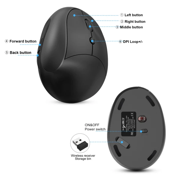 X10 2.4G Kablosuz Şarjlı Dikey Ergonomik Oyuncu Mouse Siyah - 5