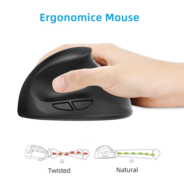 X10 2.4G Kablosuz Şarjlı Dikey Ergonomik Oyuncu Mouse Siyah - 3