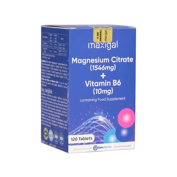 Maxigal Magnezyum Sitrat + Vitamin B6 120 Tablet ürün görseli 1