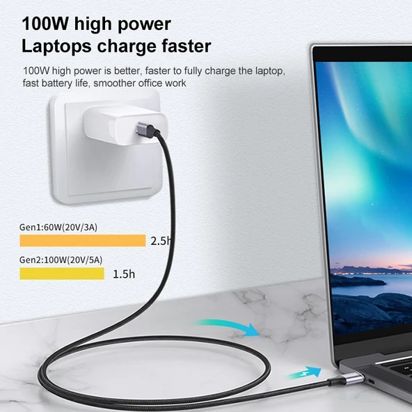 2 Metre 10Gbps USB C Dişi Erkek Dirsekli Şarj ve Data Uzatma Kablosu - 3