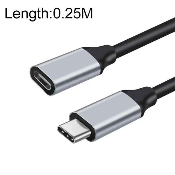 25cm USB C Erkek Kadın Şarj ve Veri Aktarım Uzatma Kablosu 10Gbps 100W